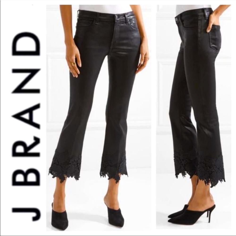 JBrand SELENA Mid Rise Crop Coated Black Lace Jean